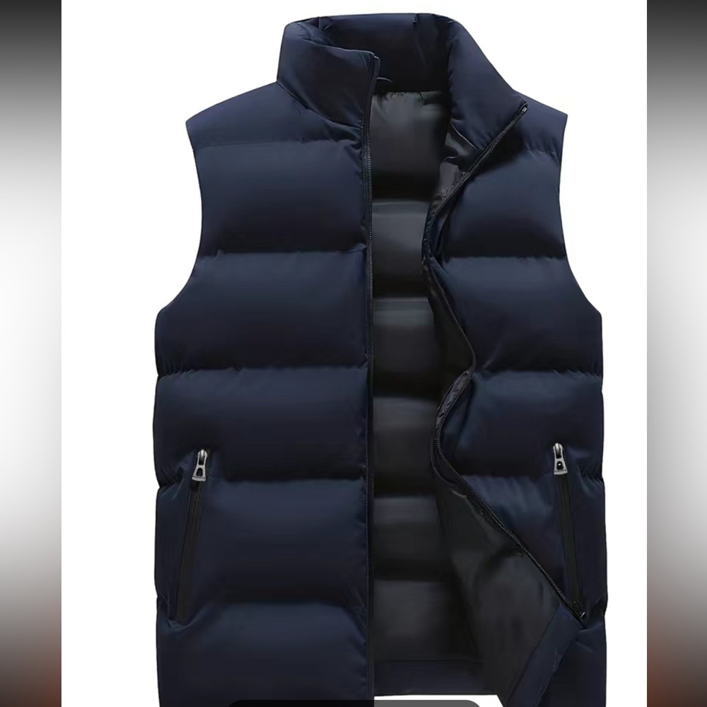 NWT - Warm Winter Vest, Men's Casual Zipper Pockets Stand Collar - Large
